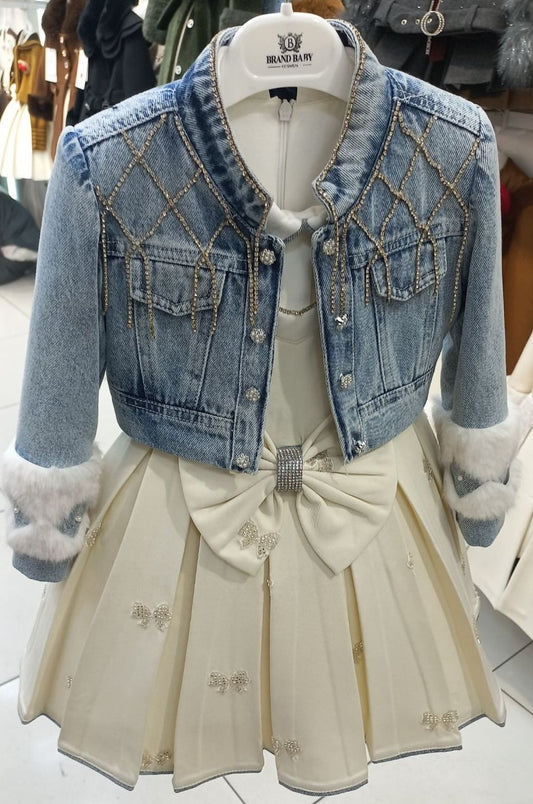 Бутиков детски комплект от рокля и дънково яке