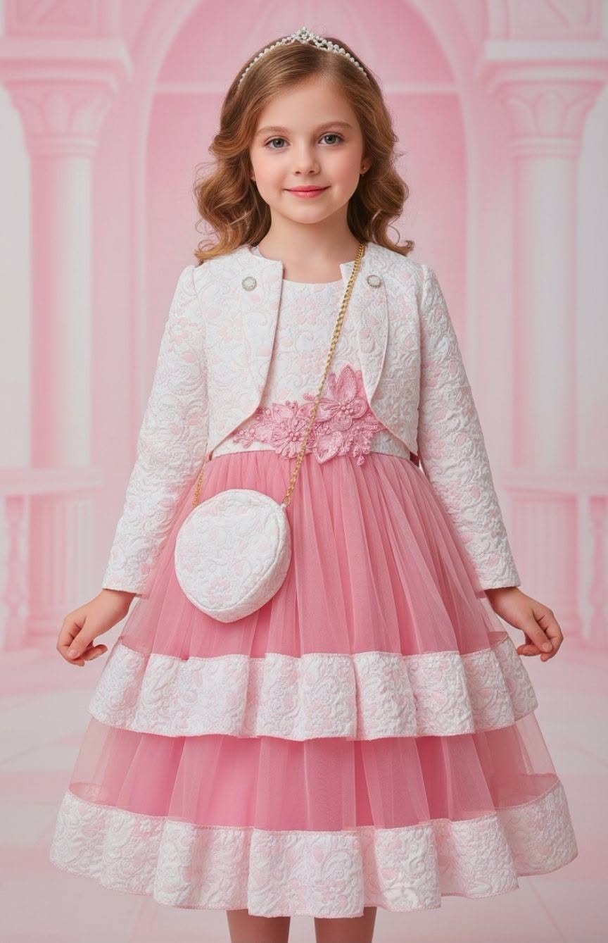 Луксозен комплект "Pink Princess" — рокля + болеро + чантичка