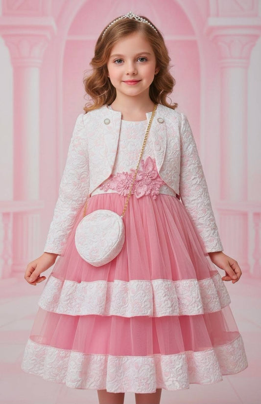 Луксозен комплект "Pink Princess" — рокля + болеро + чантичка