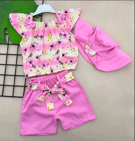 Комплект за момиче от 3 части "Flowers" — розово